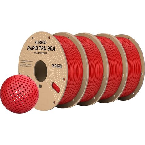 Filamento TPU, diametro 1,75 mm, elevata flessibilità, rosso, 4 kg (1/2)