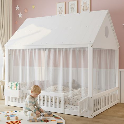 Cama infantil con dosel y almacenaje blanca OKMYHOME (1/5)