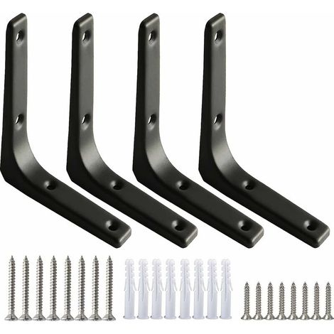 staffe nere per mensole a muro, robuste, 100 x 100 mm, supporti a L per mensole, spessore 7,5 mm, con viti incluse, per appendere mensole, armadi e decorazioni (acciaio) (1/5)
