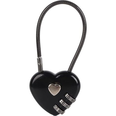 Lucchetto portatile a combinazione a 3 cifre, lucchetto resistente a forma di cuore per coppie, portagioie da corridoio per bagagli con zaino (nero) (1/4)
