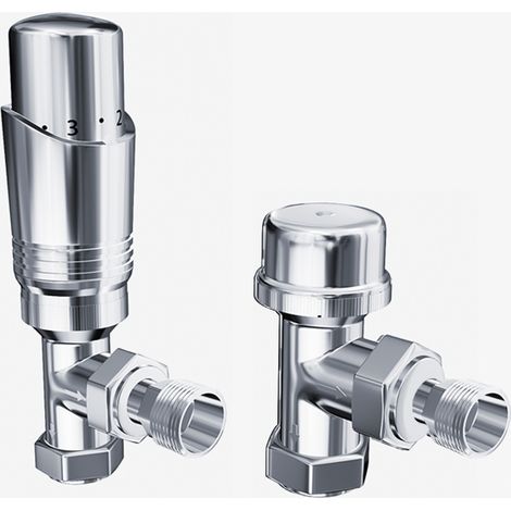 ELEGANT Chrome Angled Thermostatic Radiator Valve Set TRV Radiator Valves with Lockshield for Towel Rails Central Heating Radiators