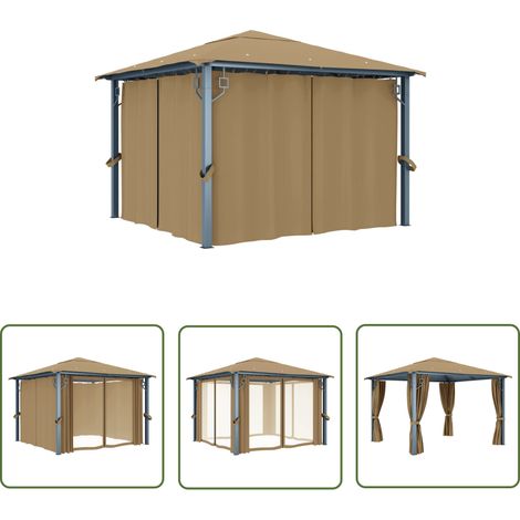 FIMEI Tonnelle avec rideau 300x300 cm Taupe Aluminium (1/5)