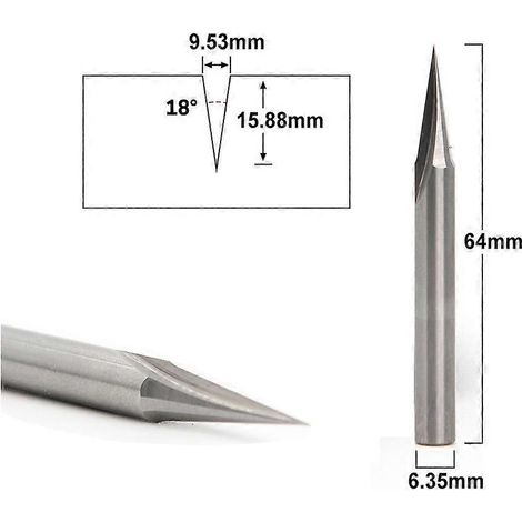 Fraise à rainurer en V à 18° avec queue de 6,35 mm (1/4") pour machine à bois, outil de défonceuse à outils. (1/4)