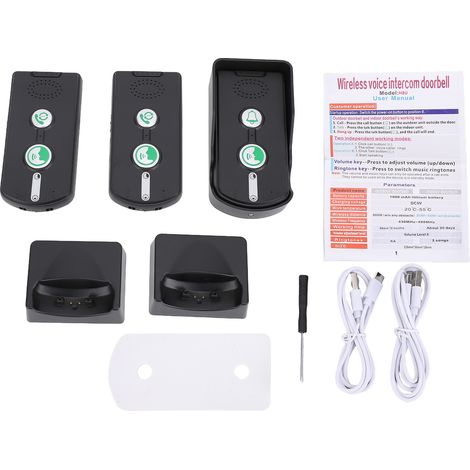 Sonnette sans fil rechargeable longue portée pour la maison et le bureau, communication bidirectionnelle en temps réel, électronique, noire. (1/5)