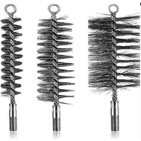 Brosse métallique ronde de 4 pouces pour le nettoyage des cheminées et l'entretien des conduits de fumée, avec raccord fileté. (1/5)