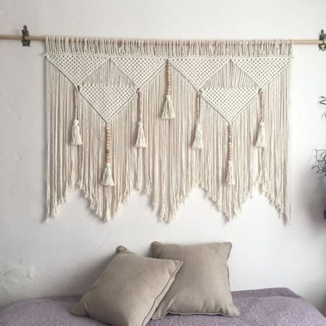 Arazzo da parete in macramè, arazzo tessuto, arte tessuta moderna ed elegante, decorazione murale con perline, stile B (1/3)