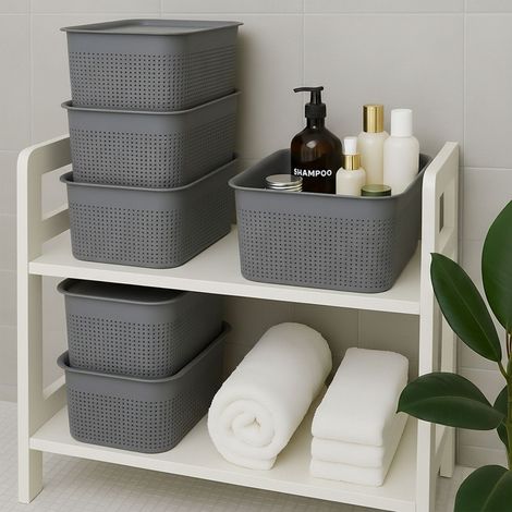 Boîtes de rangement empilables avec couvercle, lot de 6, ventilées (1/5)