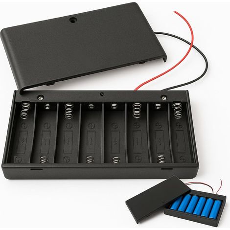Boîtier Pile 12V avec Interrupteur, Support 8 Piles AA, Porte Pile 12V Résistant et Portable, Boitier pour Batterie 12V, Boite Support 8 Accumulateur NiMH 1.2V, Idéal pour Bricolage, LED, Jouets et (1/5)