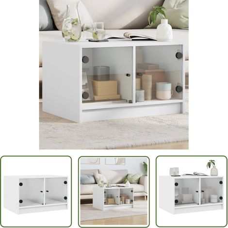 The Living Store Couchtisch mit Glastüren Weiß 68x50x42 cm - Couchtisch - Wohnzimmereinrichtung - Sideboard - TV Stand - Weißer Couchtisch (1/5)