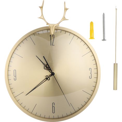 Horloge murale légère de luxe avec tête de cerf en laiton, boîtier en cuivre, pendentif en cuivre, horloge murale en cuivre pour salon, horloge en cuivre simple (1/5)