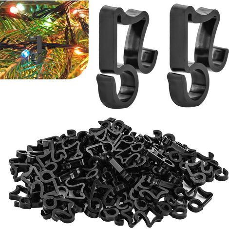 100 ganchos y clips para fijar guirnaldas de luces exteriores, accesorios para pueblos navideños (negro) (1/5)