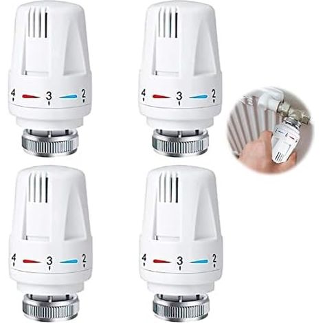 Set mit 4 Thermostatköpfen M30 x 1,5, mit Einstellknopf, Ersatzkopf für Temperaturregelventile für Haus und Büro. (1/5)