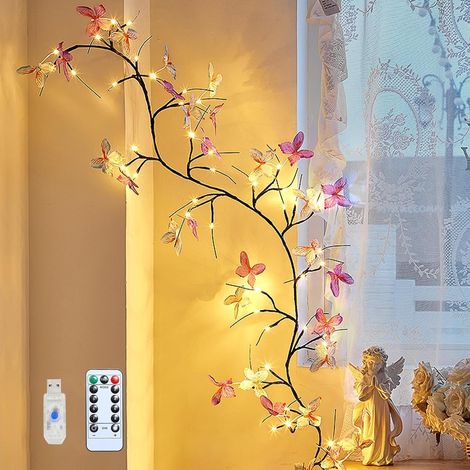 Arbre Lumineux LED 1,2m 48 LED - Guirlande Lumineuse en Forme de Vigne, Lampe Murale Fleurs de Cerisier avec Télécommande et 8 Modes d'Éclairage pour Décoration Intérieure (1/5)