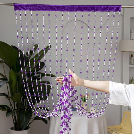 Rideau de porte 100 x 200 cm, 18 rangées de perles transparentes en forme de cœur, rideau séparateur pour salon/chambre ( ) (1/4)