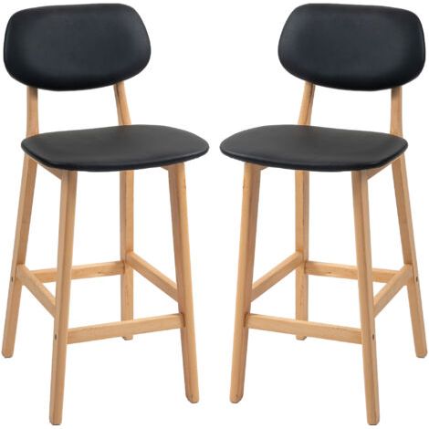 Ensemble composé de deux tabourets de bar, d'une chaise de bar et d'un revêtement synthétique avec dossiers et pieds en bois, de couleur noire (1/5)