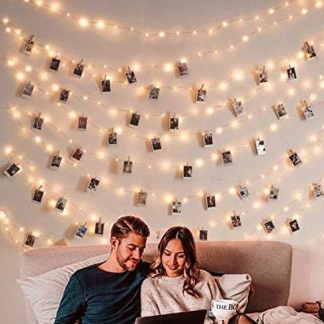 Guirlande Lumineuse - 10 M - 100 Led - Câble Cuivre Souple - Pour Décoration Mur Photo Anniversaire Chambre - Blanc Chaud - 1 Pièce (1/5)