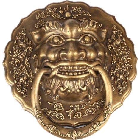 Poignée de porte tête lion en cuivre massif, verre forme bête (1/5)