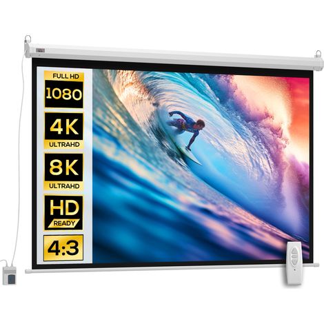 Écran vidéoprojecteur 84 Pouces, 4:3 4K HD écran projection motorisé et électrique, écran projection tv et home cinéma, montage mural ou plafond, panneau commanet télécommande (1/5)