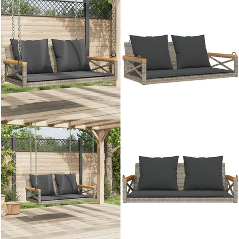Balancelle avec coussins gris 109x62x40 cm résine tressée - Balancelle De Jardin - Banc De Jardin - Chaise Suspendue - Fauteuil Suspendu - Relaxations Extérieur - Home & Living