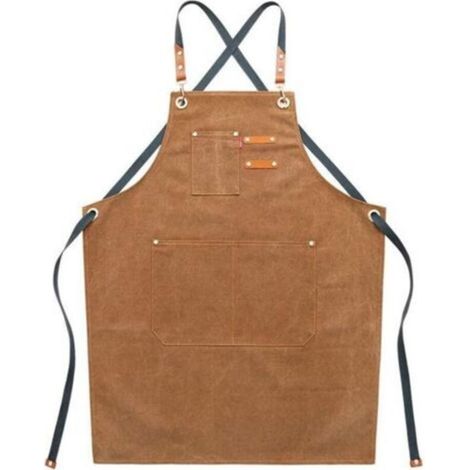 Tablier de travail en toile pour homme avec poches, sangle réglable et grandes poches, tablier de cuisine - Marron (1/3)