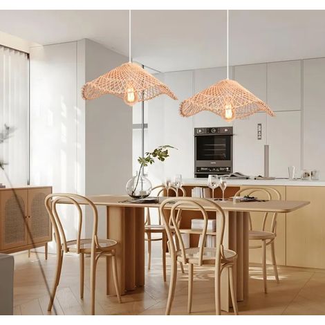 2pcs Lustre Suspension Moderne,Lustre Luminaire Vintage Abat-jour en Bambou Lampe de Plafond Style Bohème pour Salon Chambre (1/5)