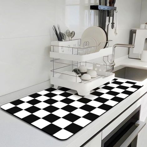 Kitchen dish drying mat, checkered coffee mat, absorbent mat