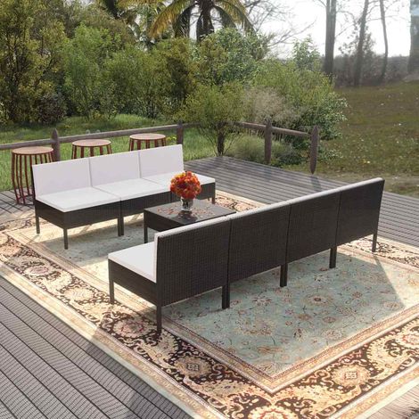 vidaXL Salon de jardin 8 pcs avec coussins résine tressée noir (1/5)