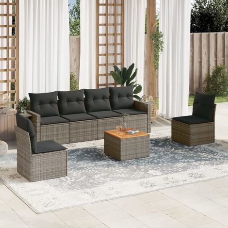 vidaXL 7 Piece Garden Sofa Set with Cushions Grey Poly Rattan (1/5)