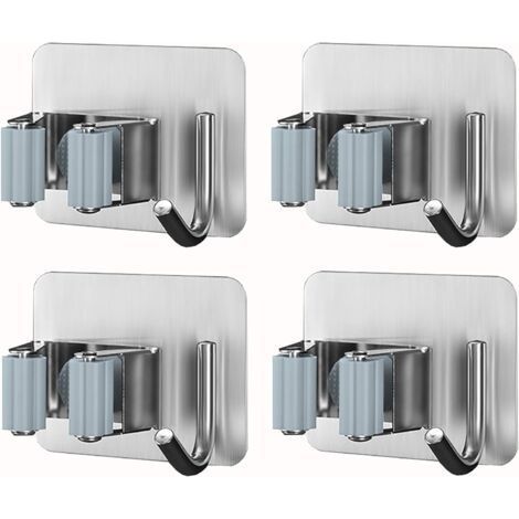 Wall-mounted broom holder, stainless steel, sticky broom holder with hook for kitchen, garden, bathroom (1/5)