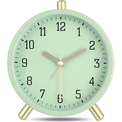 Réveil analogique silencieux en métal vert moderne, avec lumière décorative simple, pour chevet de chambre à coucher (1/5)