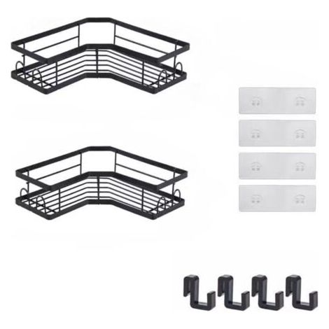 Étagère d’angle pour douche sans perçage – 2 niveaux, noir, pour shampoing, gel douche et accessoires de salle de bain (1/4)