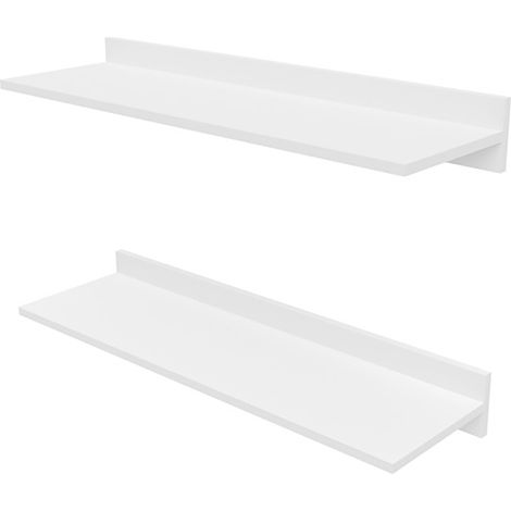 Ensemble de 2 étagères murales coloris blanc neige - Longueur 80 x Profondeur 24 x Hauteur 10 cm (1/3)
