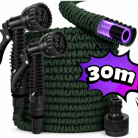 Tuyau d'Arrosage Extensible 30m – Kit 2 Pistolets. Léger, Anti-enchevêtrement. Modèle (30 m). (1/3)
