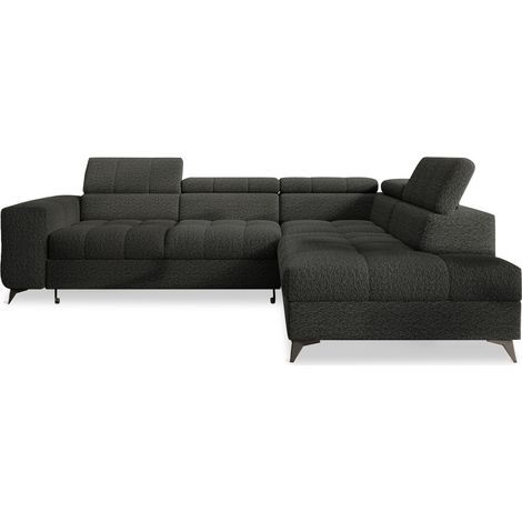Canapé d'angle droit convertible Gaspard Bouclette Gris Foncé (1/5)