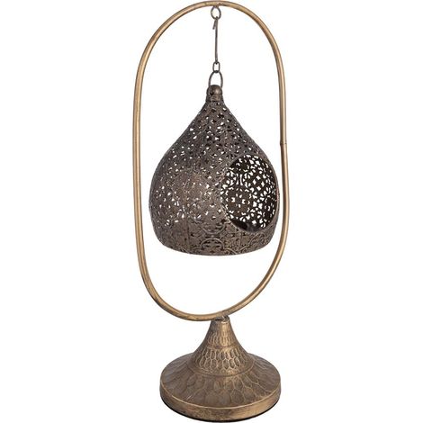 Portavelas de metal dorado 23x16.5x51h cm