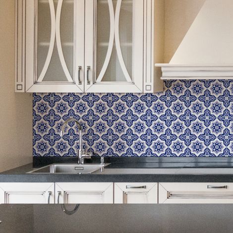 Sticker Mural Carrelage adhésif Cuisine Salle de Bain - 9 STICKERS CARRELAGES AZULEJOS LUPITA - 9stickers10x10cm (1/5)