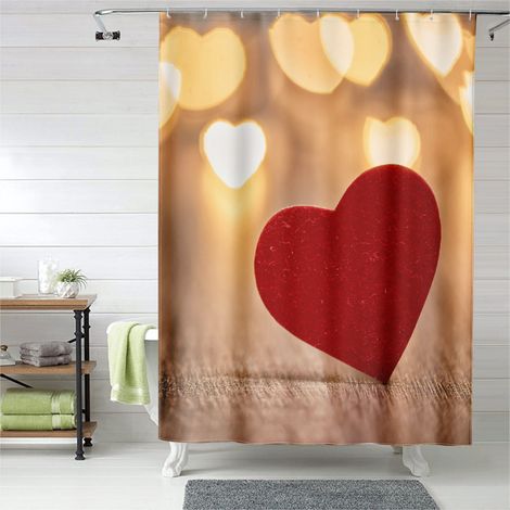 Rideau de douche cœurs décor chambre romantique, tissu imperméable, 90x180 cm (1/5)