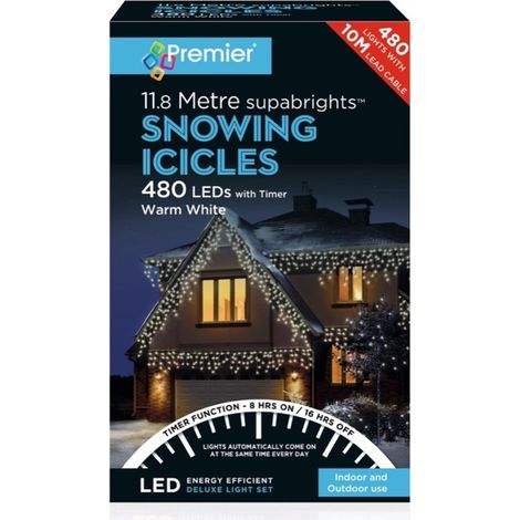 Snowing Icicles Outdoor Christmas Fairy Lights & Timer - W White - 480 Led's (1/5)