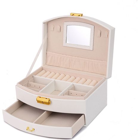 Damen-Schmuckkästchen mit Spiegel, 2-lagige Schmucktruhe, kleine Schmuckschatulle für Frauen und Mädchen, Reise-Schmuck-Organizer für Ringe, Ohrringe, Halsketten, Armbänder