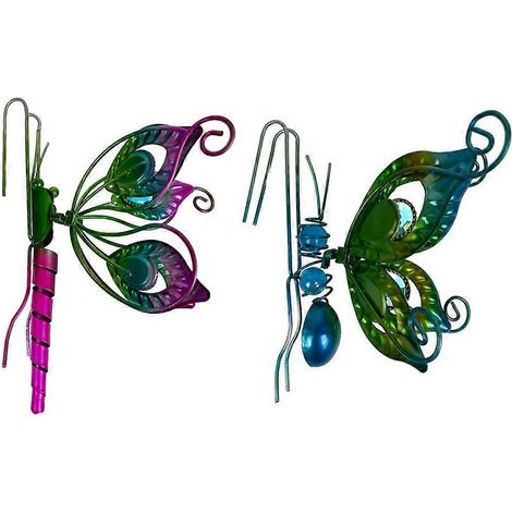 Décoration pour pot de fleurs : pendentif papillon libellule en métal à bordure verte, ornement pour plante peinte en pot B (1/5)