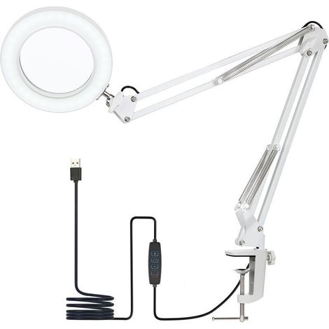Lampe loupe LED avec pince, lampe de table 3 couleurs, 10 niveaux de luminosité réglables (blanc) (1/5)