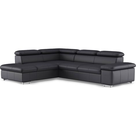 Canapé-lit en Cuir véritable avec méridienne/Canapé d'angle avec Fonction lit + tête de lit réglable / 272 x 73 x 226 cm/Cuir Noir (1/5)