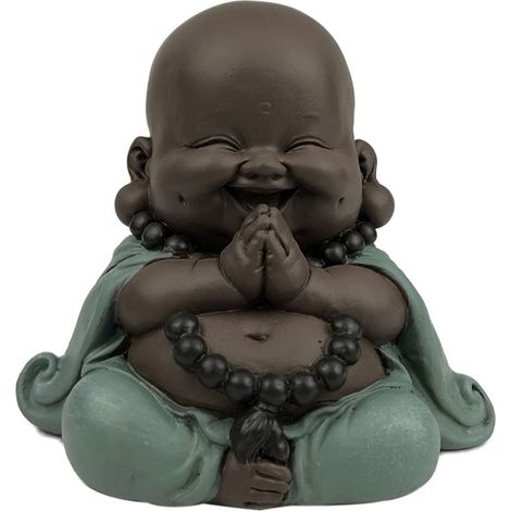 Statua Boudha Rieur - Decorazione Zen e Feng Shui - per creare un'atmosfera rilassante e spirituale - idea regalo originale - Larghezza: 9 cm - Colore: verde e marrone - Zen'Light (1/2)