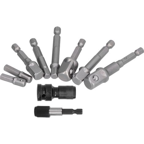 11-teiliges Steckschlüssel-Adapter-Set mit Sechskantschaft, Vierkantkopf und Verbindungsstange für Druckluftschrauber (1/5)