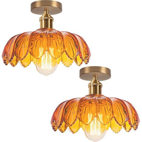 2PCS Plafonnier En Verre Lampe De Plafond En Cristal Plafonnier Rétro Lustre Moderne E27 Pour Couloir Cuisine Salle À Manger Marron (1/5)