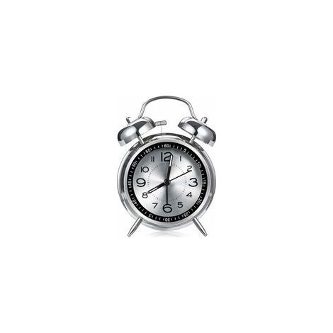 Réveil fort pour adultes ayant de graves problèmes de sommeil, réveil en métal de 4.5 pouces, surface silencieuse en aluminium avec lumière, double cloche (gris) (1/4)
