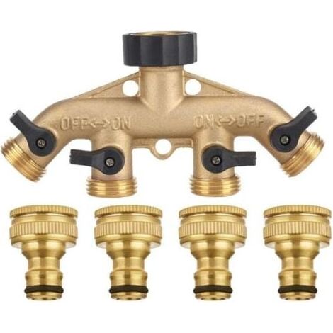 Soavoa Répartiteur Eau 4 Voies Laiton Massif Robinet Jardin Arrosage 1 Pièce (1/4)