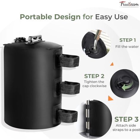 Sacs de lestage à eau pour auvent, lot de 4 poids portables de 22 kg (48 lbs) pour pieds de tente, parasol de terrasse, auvent pliable, noir (1/4)