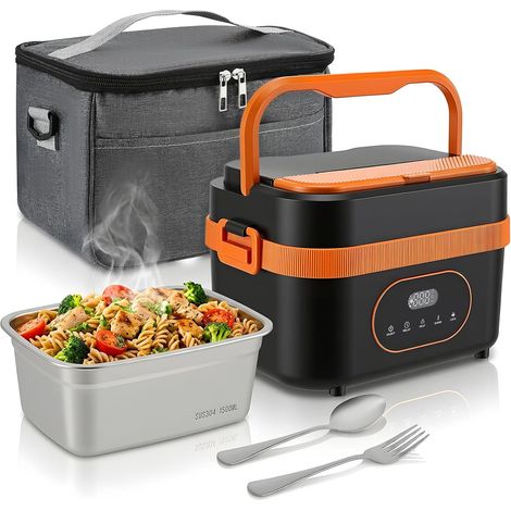 Gamelle chauffante avec Batterie 18000 mAh, 1,5L Lunch Box Chauffante Electrique, sans Fil, USB Rechargeable, Inoxydable Boîte à déjeuner électrique pour Bureau, Voiture et Chantier (1/5)