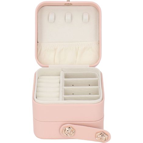 Boîte à bijoux rose portable multicouche en cuir PU, étui de voyage pour bagues, boucles d'oreilles et colliers.